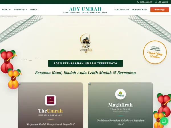 Ady Umrah Hajj — Umrah travel agency platform with package catalogue & admin dashboard