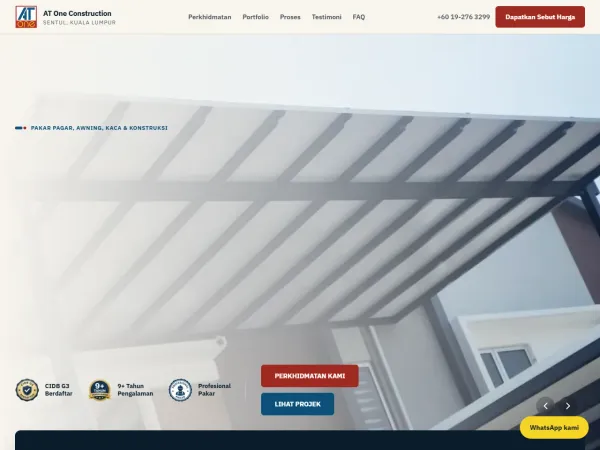 AT One Construction — Bilingual lead-gen site for a pagar, awning & grill contractor in KL