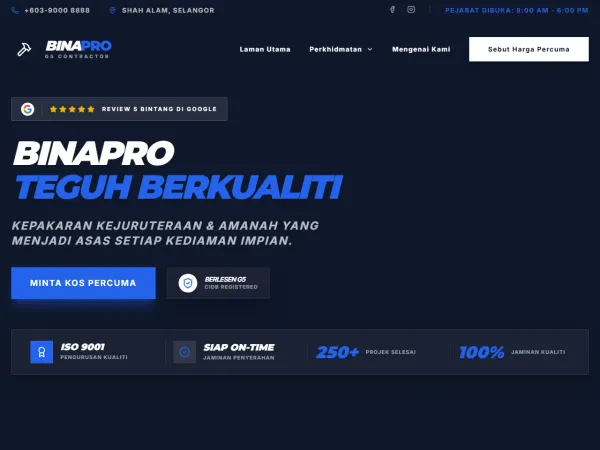BinaPro — Contractor Blueprint — Blueprint concept page for a corporate engineering & construction contractor